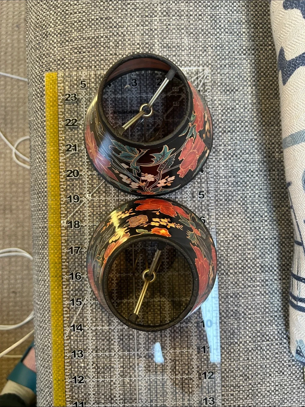 Vintage Floral Black and Red Pair of Lamp Shades Set of 2